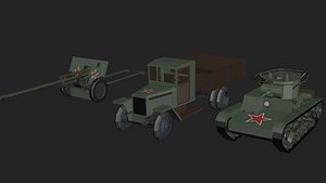WW 2 Pack vehicle transport  LowPoly 32 models