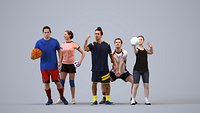 Basics0398 - A set containing 5 models of male and female adults standing in sport attire doing exer