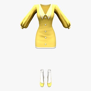 3D Retro Yellow Bishop Sleeves Flapped Royal Mini Dress model