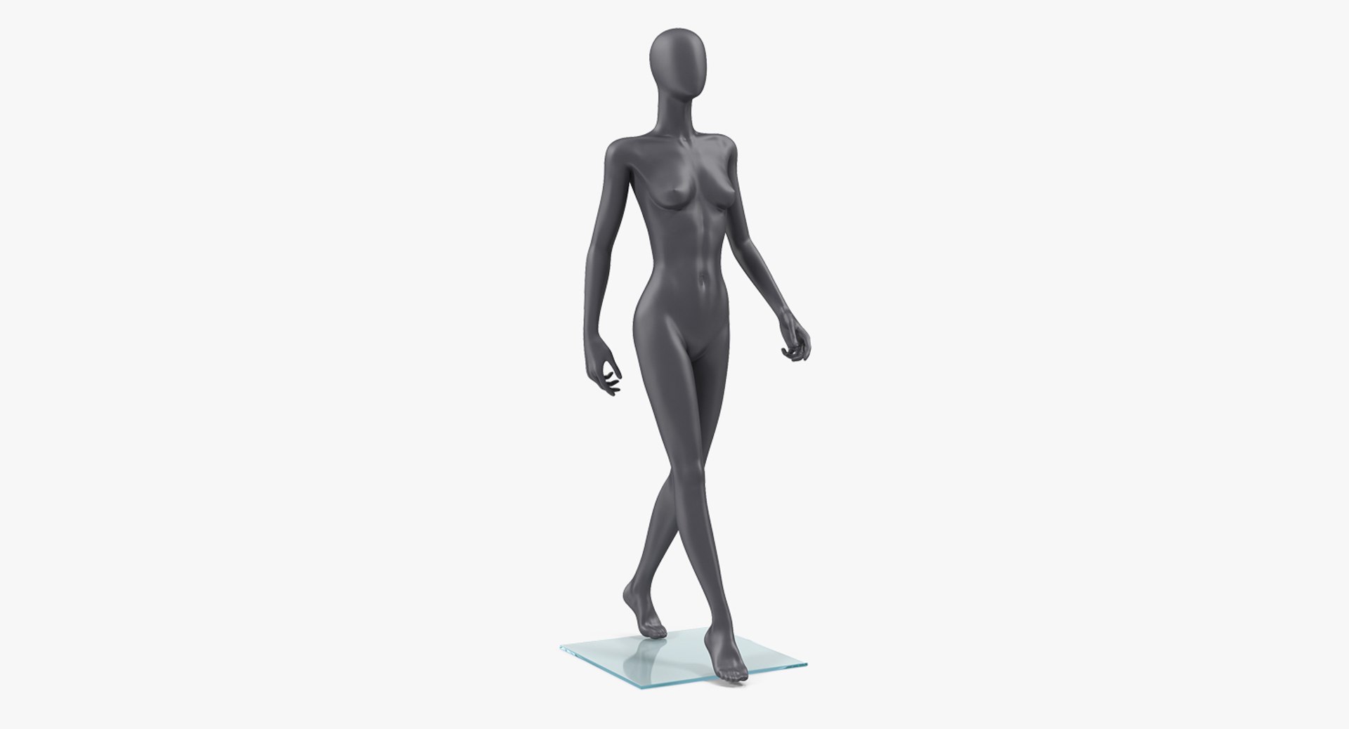 Dark Grey Female Mannequin Walking Pose 3D model preview