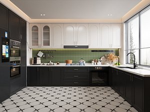 3D model Black modern kitchen