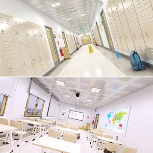 school classroom hallway 3D model