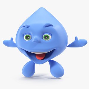 Cartoon Character Water Drop Smiling 3D Model