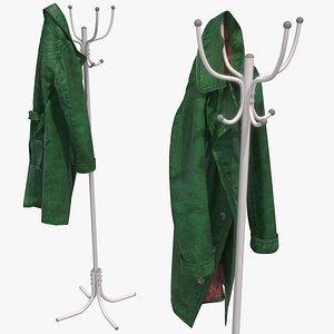 Blue Leather Coat with coat tree, realistic