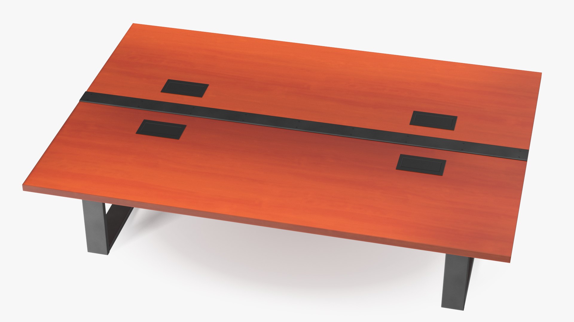 Modular Conference Table with Data Ports Mahogany 3D model preview