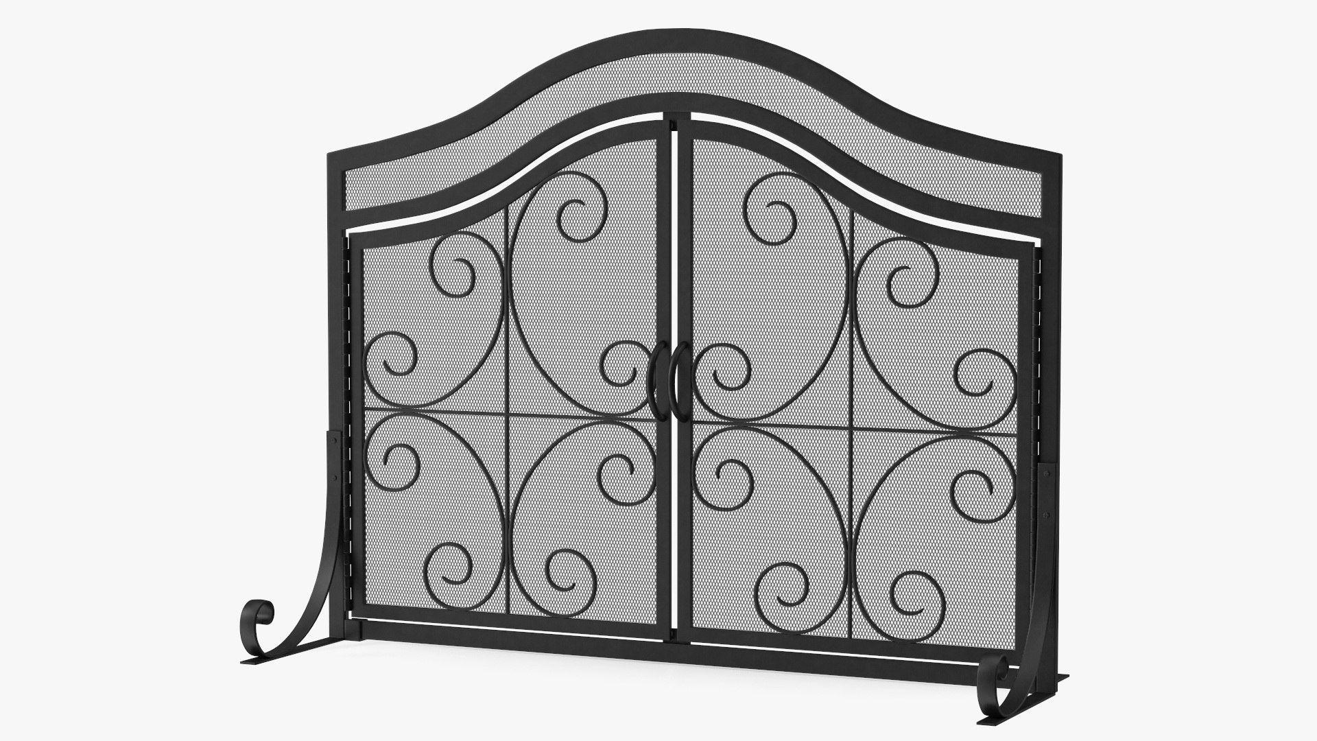 Wrought Iron Fireplace Screen with Doors 3D model preview