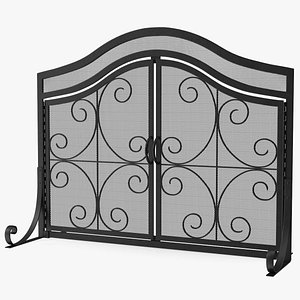 Wrought Iron Fireplace Screen with Doors 3D model