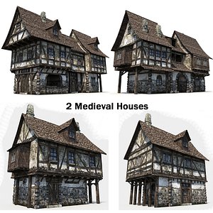 3d model 2 medieval houses