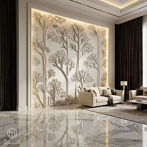 modern tree panel wall decor set relief stl mural CNC 292 3D model