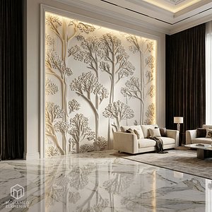 modern tree panel wall decor set relief stl mural CNC 292