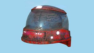 3D SciFi Brain Helmet 02 Red Rust - Character Design Fashion
