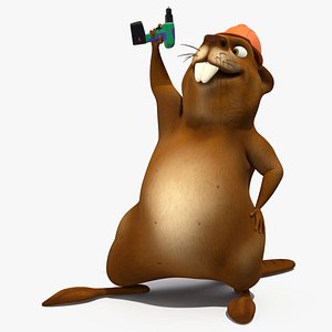 Cartoon Beaver with Screw Driver 3D model