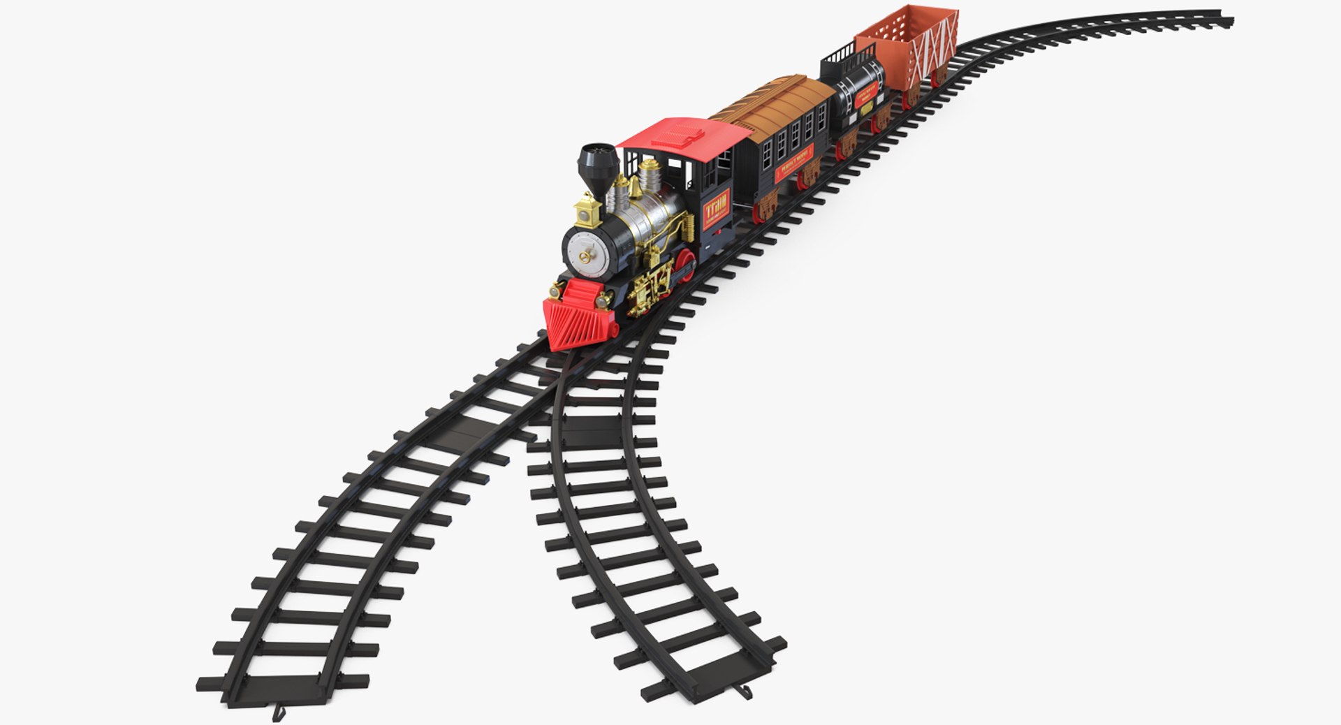 Classical Train Toy Set Locomotive with Wagons 3D model preview