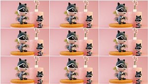 Q version raccoon cartoon cute bear Tanuki toy Raccoon toy Black and White grey panda Q version bear 3D