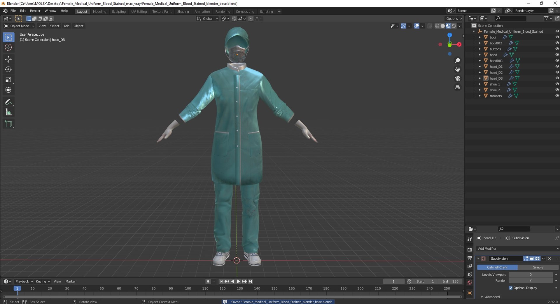 Female Medical Uniform Blood Stained 3D model https://p.turbosquid.com/ts-thumb/G3/Jm4CMu/G6/femalemedicaluniformbloodstainedvray3dmodel036/jpg/1698437664/1920x1080/fit_q87/7504184e008803a6222353a86e7aafdcac1dc7d7/femalemedicaluniformbloodstainedvray3dmodel036.jpg