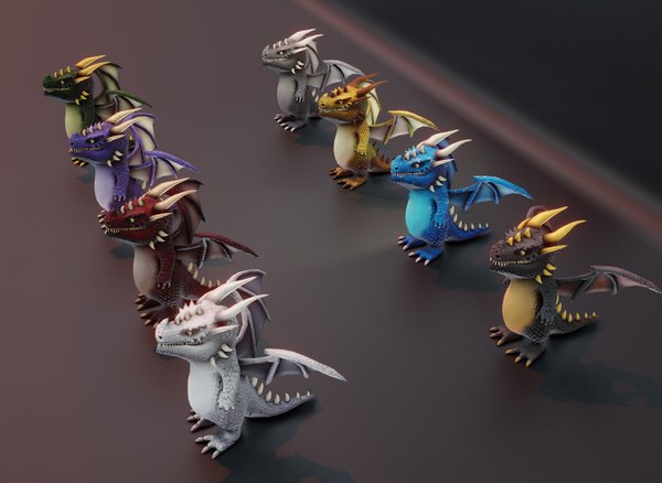 Cartoon Chromatic Dragons Animated Low-poly 3D model 3D model