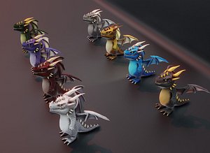 Cartoon Chromatic Dragons Animated Low-poly