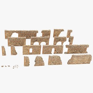3D model Modular Brick Stone Wall Ruin Set