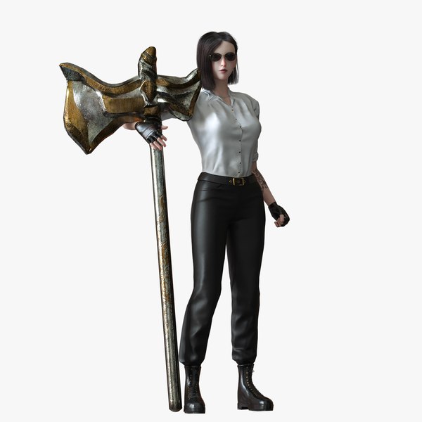 3D model Fighting Girl with Battle Axe Game Ready 3D Model