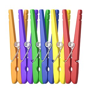 Bright Colored Clothespins 3D