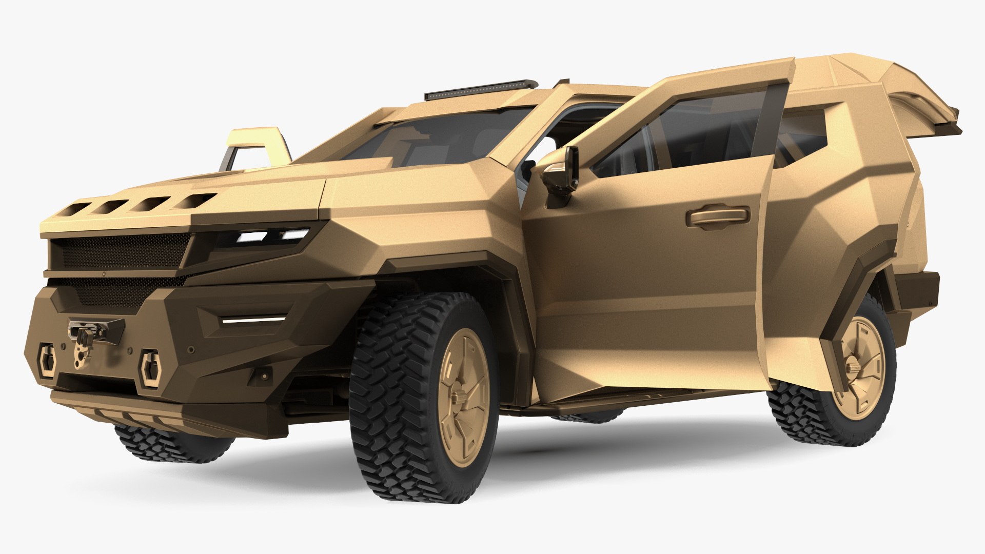 Armored Sand Colored SUV with Lights On Rigged 3D model preview