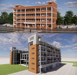 Office Building and dormitory-A1 3D model