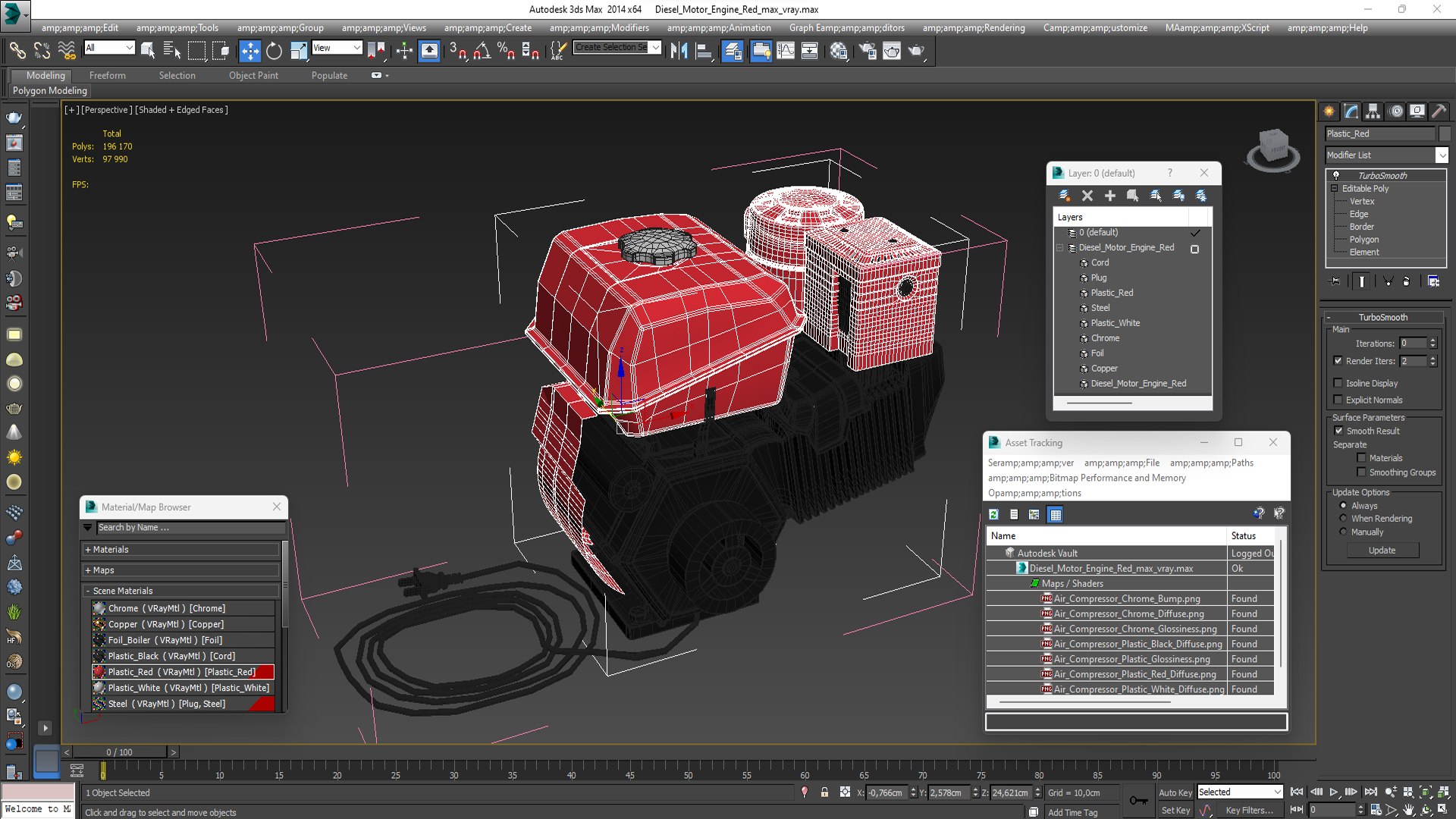 3D Diesel Motor Engine Red model - TurboSquid 2152622