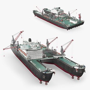 3D Pipe-Laying Construction Vessel Rigged for Cinema 4D model