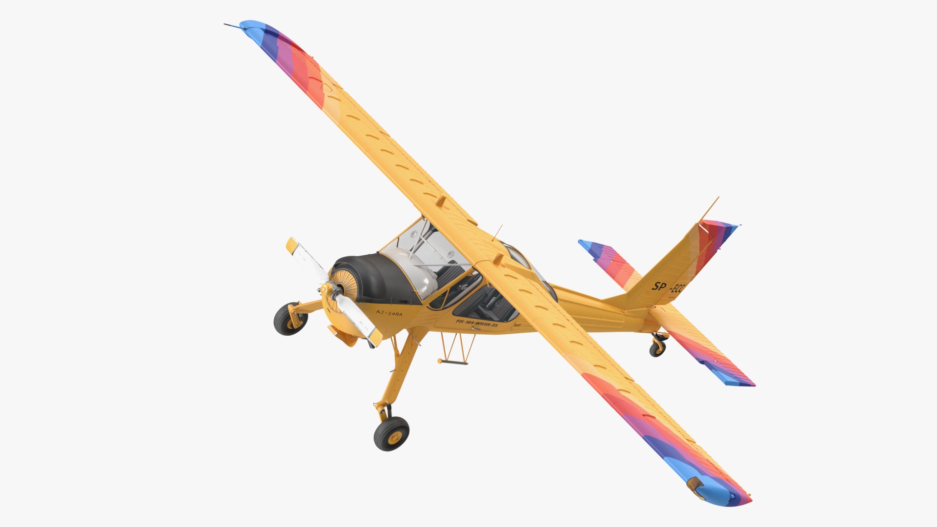 Wilga PZL 104 Airplane Yellow Simple Interior 3D model preview