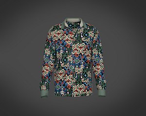 3D Mens cuff sleeve shirt with all over print model