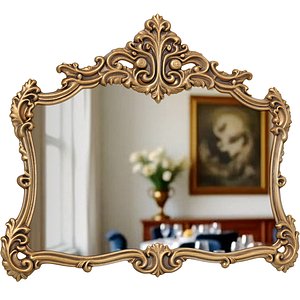 Classic Vintage French Wall mirror in elegant Baroque gold frame 3D model model