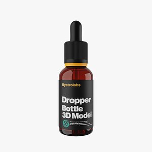 Amber Glass Dropper Bottle 3D Model - Cosmetic and Pharmaceutical Packaging