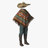 Traditional Mexican Outfit Sombrero with Poncho