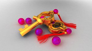 3D key lock buratino fairytale golden entry security open close model