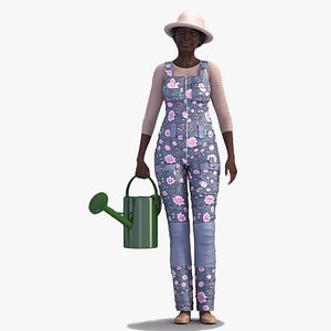 3D Gardener Afro American Woman Rigged for Cinema 4D model