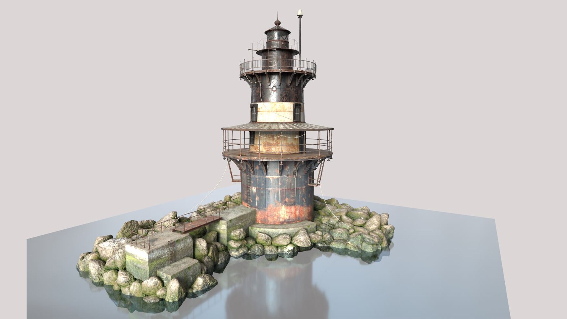 3D Model The Old Lighthouse With Rocky Surroundings - TurboSquid 2237958
