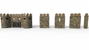 Ancient fortress gate wall tower PBR low-poly
