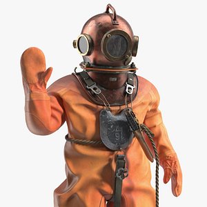 Traditional Hard Hat Diving Suit Old Welcoming Pose