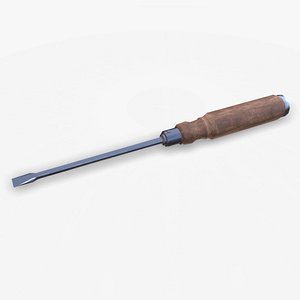 Old Vintage flathead Screwdriver Low-poly PBR model