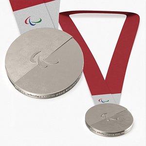 3D Paralympic Games Silver Award Medal Red Ribbon model