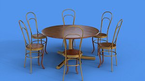 Luxury Dark Wood and Brass Cafe Dining Set 6 Seater 3d Model