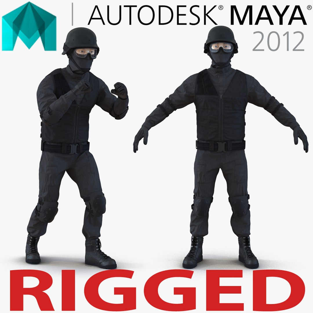 SWAT Man Asian Rigged 2 for Maya 3D Model 3D model preview