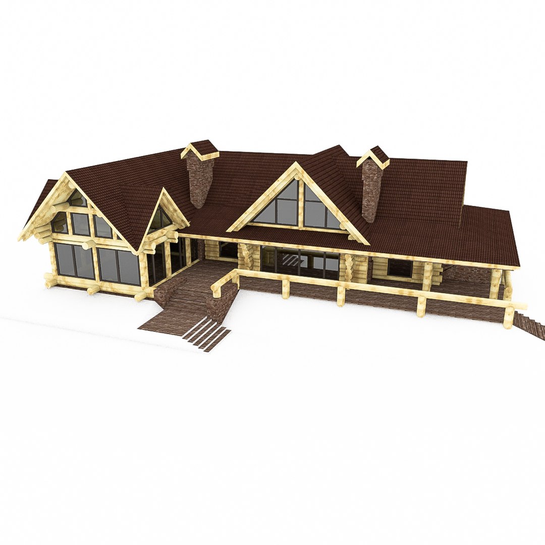 3d Canadian Wood Log House Model