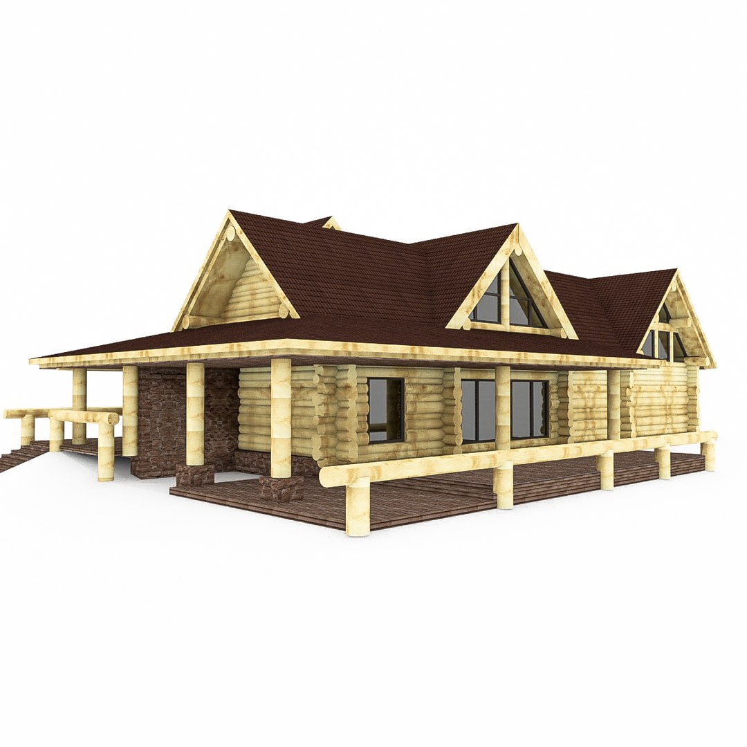 3d Canadian Wood Log House Model