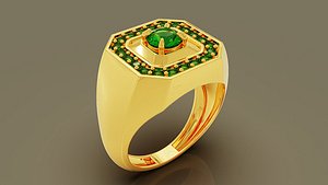 3D Prong set round shape diamond signet ring for men model