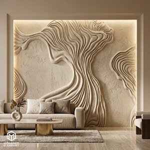 Modern Organic Fluid Relief wall decor STL Mural CNC 438 3D