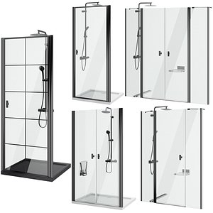 3D Shower doors Radaway Nes 8 Black set 141