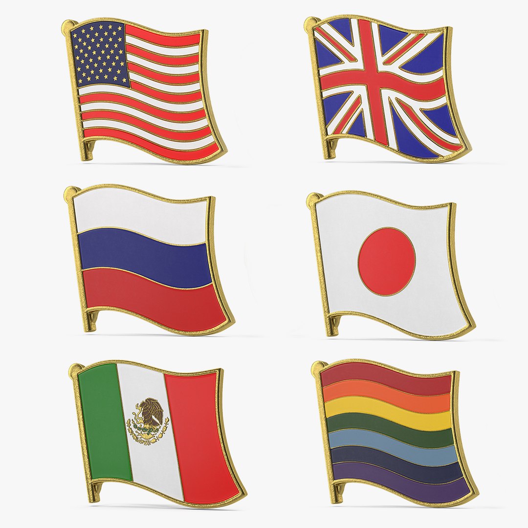 Flag Lapel Pins Collection 2 3D model preview