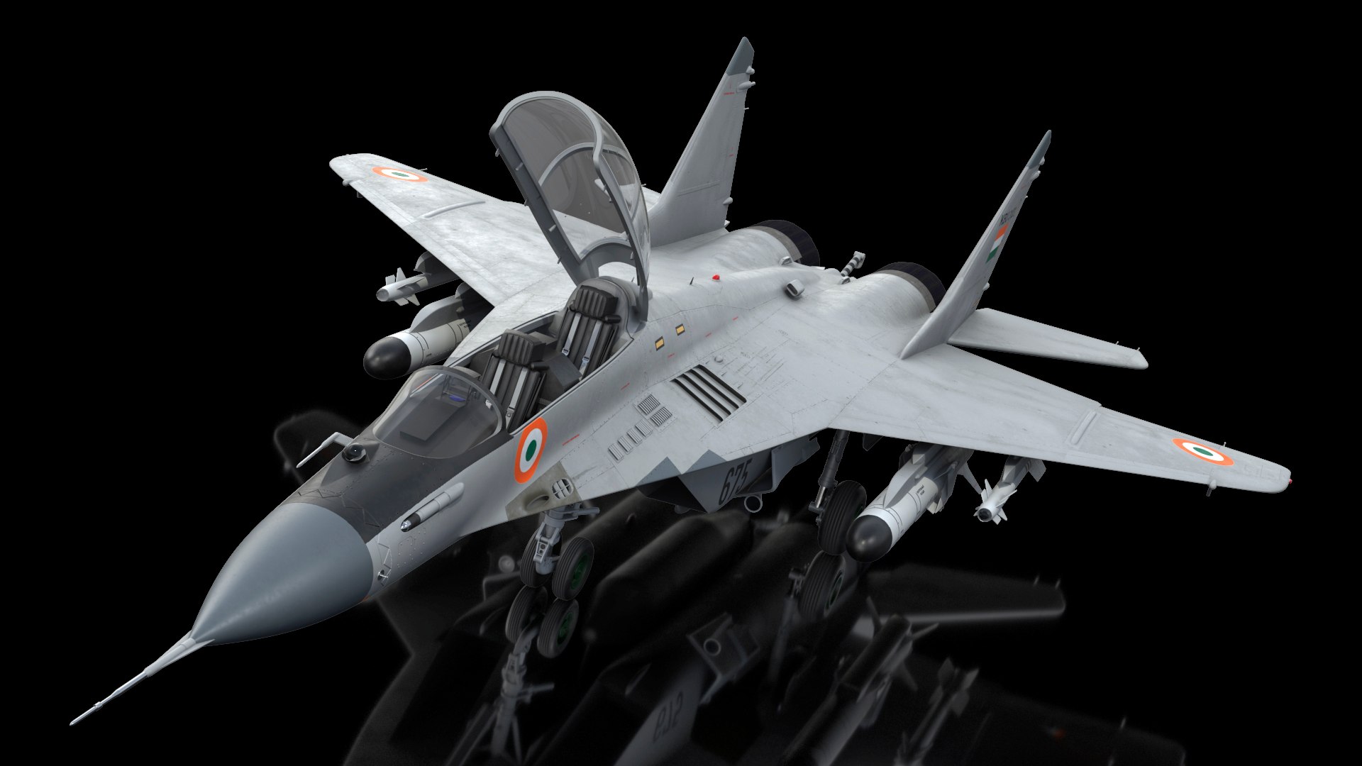 MiG 29 KUB Tandem Aircraft Indian with Armament Rigged for Maya 3D model preview