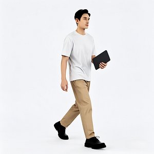 3D Asian Man Walking and Holding Notebook model